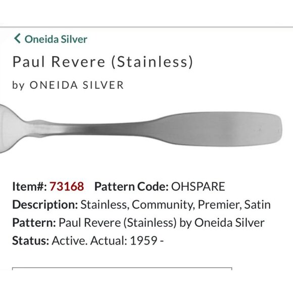 Vintage Oneida Silver Paul Revere Stainless serving Fork Satin flatware - Picture 2 of 3